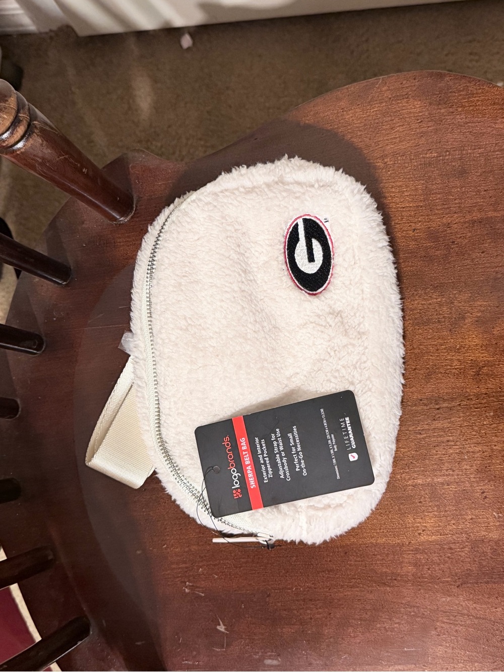 LOGO by Lori Goldstein Cream Sherpa Crossbody Bag with Black & Red Logo